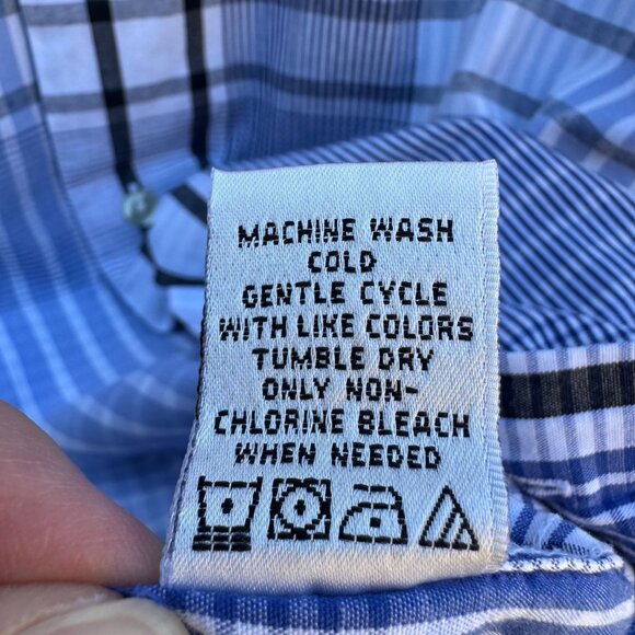 Michael Brandon Mens Blue White Check Plaid Button-Up Long Sleeve Dress Shirt XL - Picture 9 of 9